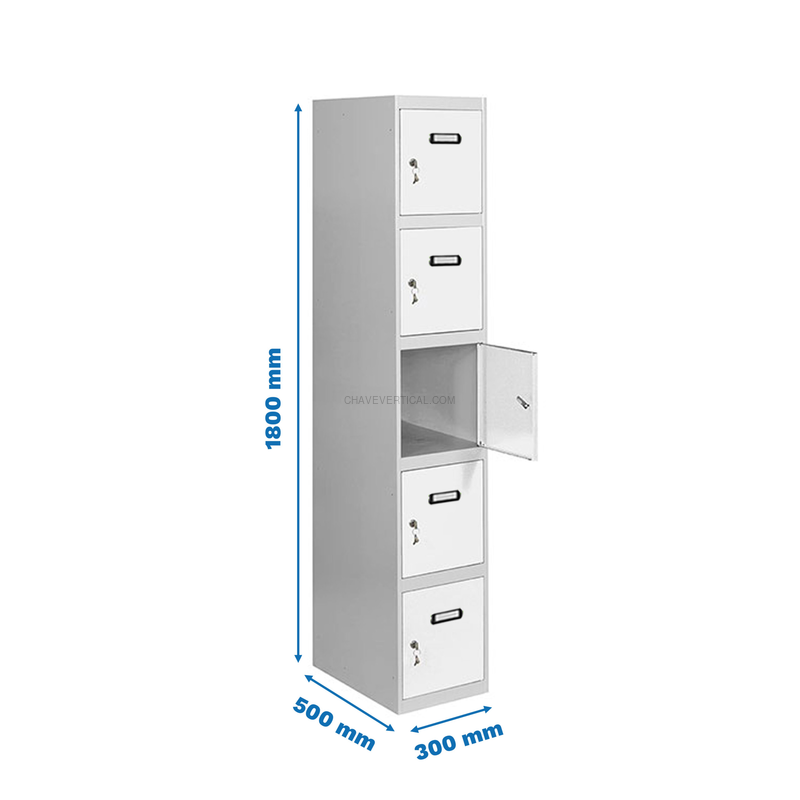 Cacifo Metálico SIMONLOCKER Profissional Montado 5 PUERTA 1/5 300 Cinzento/Branco - 1800 x 300 x 500 mm