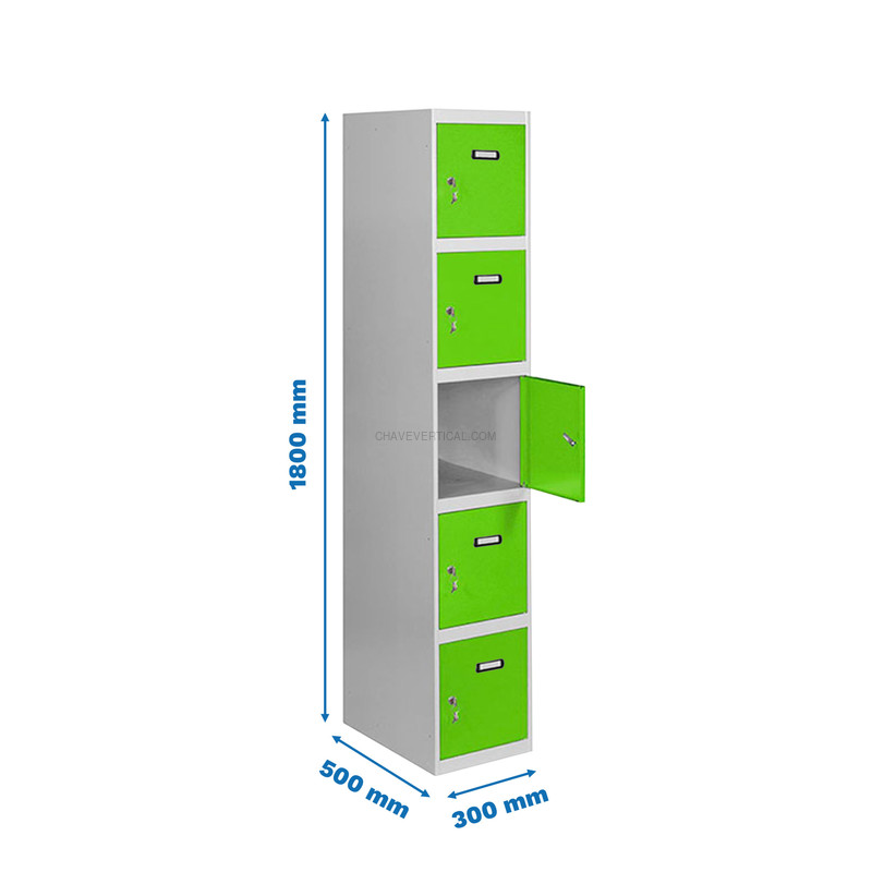 Cacifo Metálico SIMONLOCKER Profissional Montado 5 PUERTA 1/5 300 Cinzento/VE - 1800 x 300 x 500 mm