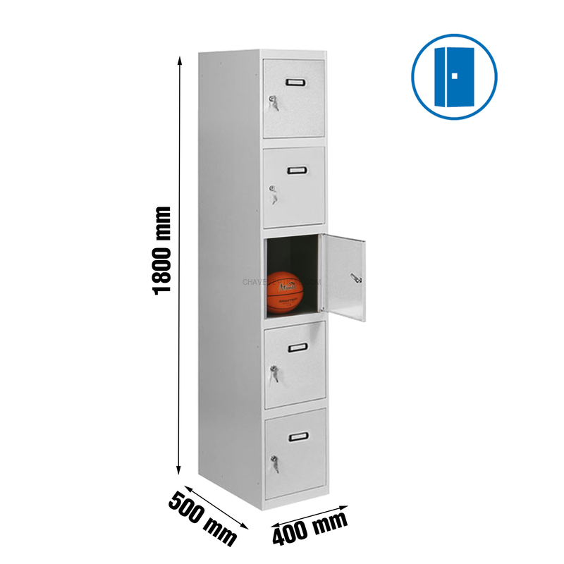 Cacifo Metálico SIMONLOCKER Profissional Montado 5 PUERTA 1/5 400 Cinzento - 1800 x 400 x 500 mm