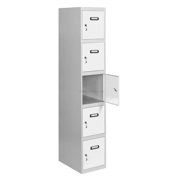 Cacifo Metálico SIMONLOCKER Profissional Montado 5 PUERTA 1/5 400 Cinzento/Branco - 1800 x 400 x 500 mm