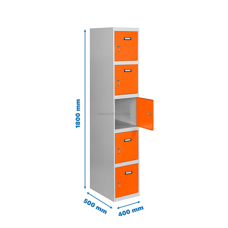 Cacifo Metálico SIMONLOCKER Profissional Montado 5 PUERTA 1/5 400 Cinzento/NA - 1800 x 400 x 500 mm