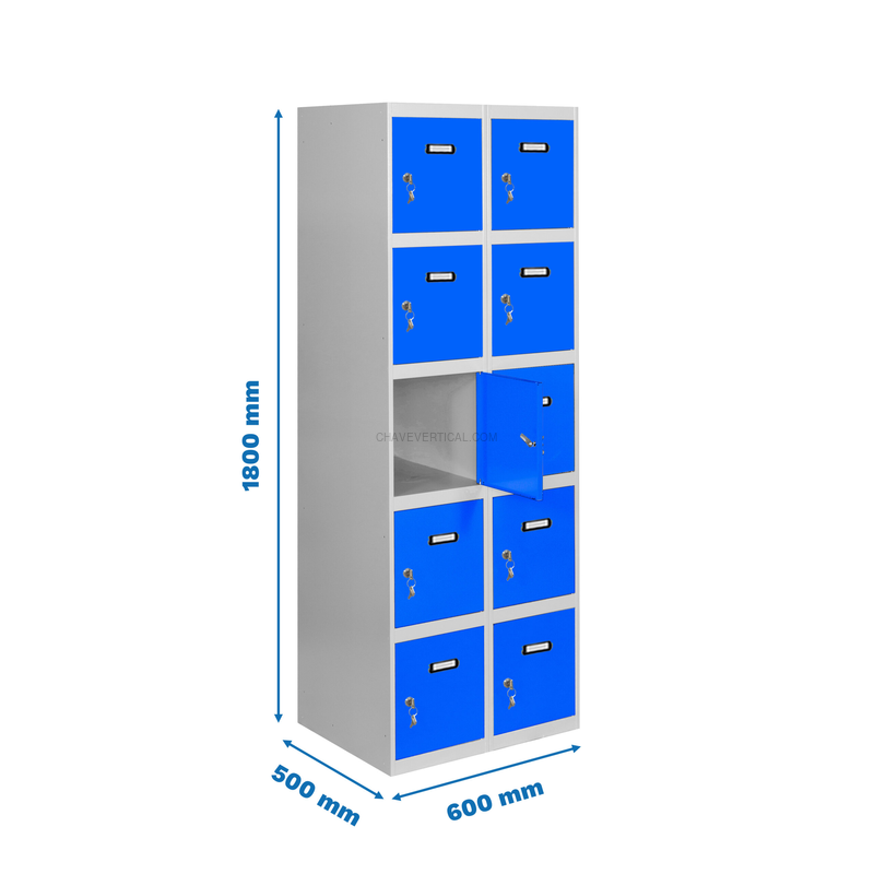 Cacifo Metálico SIMONLOCKER Profissional Montado 5 PUERTA 2/10 300 (600) Cinzento/Azul - 1800 x 600 x 500 mm