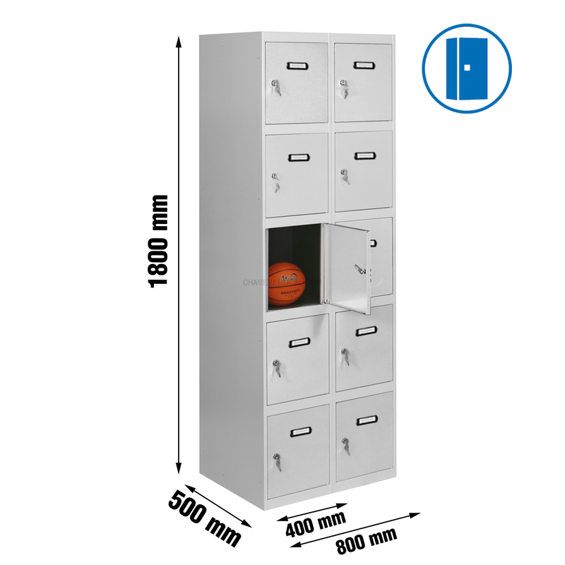 Cacifo Metálico SIMONLOCKER Profissional Montado 5 PUERTA 2/10 400 (800) Cinzento - 1800 x 800 x 500 mm