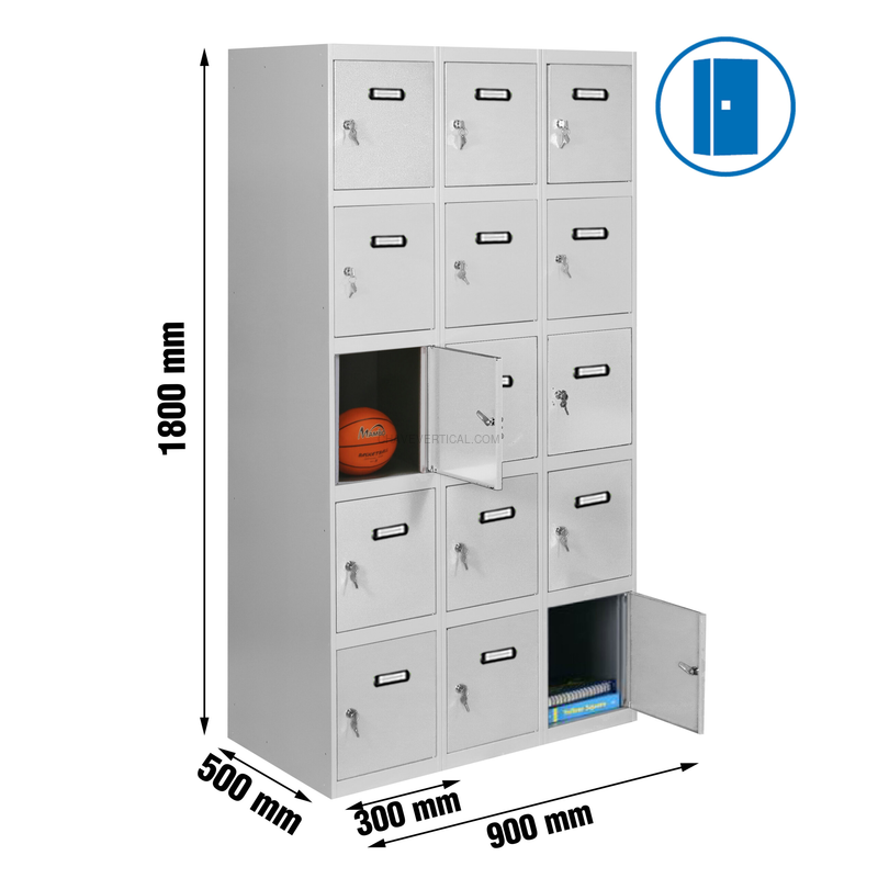 Cacifo Metálico SIMONLOCKER Profissional Montado 5 PUERTA 3/15 300 (900) Cinzento - 1800 x 900 x 500 mm
