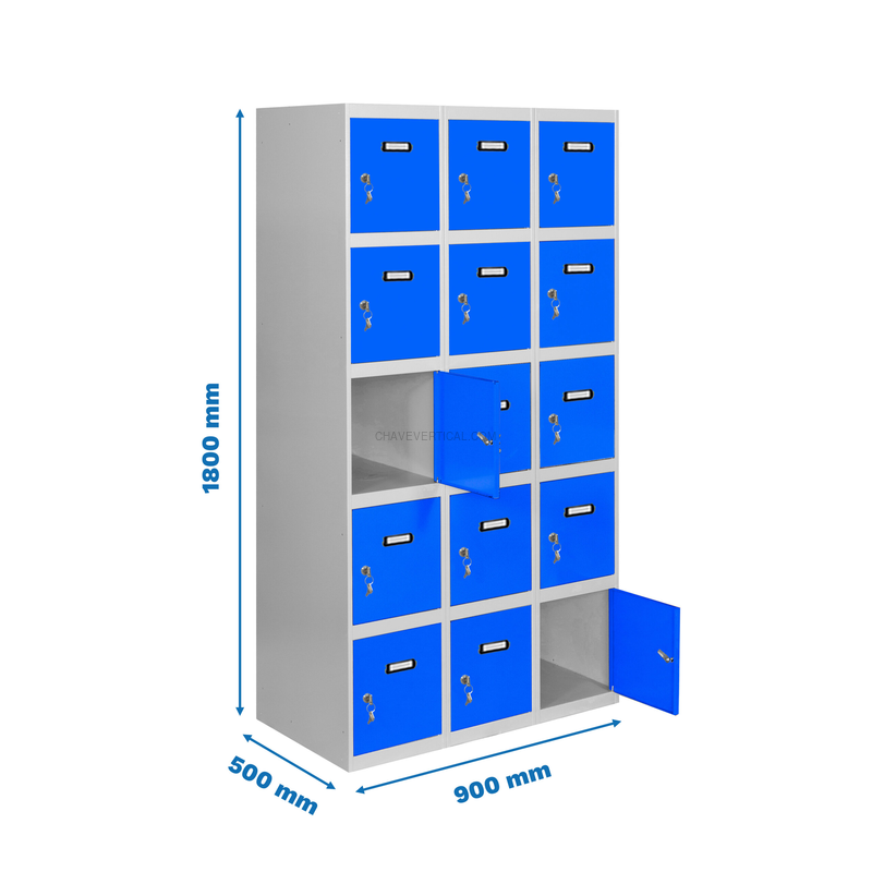 Cacifo Metálico SIMONLOCKER Profissional Montado 5 PUERTA 3/15 300 (900) Cinzento/Azul - 1800 x 900 x 500 mm
