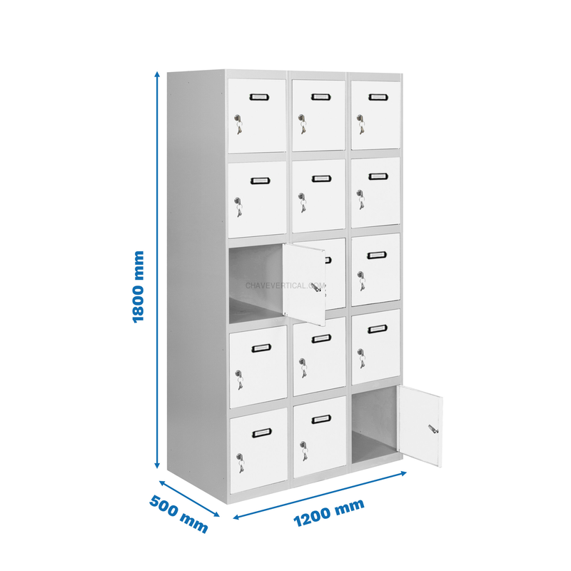 Cacifo Metálico SIMONLOCKER Profissional Montado 5 PUERTA 3/15 400(1200) Cinzento/Branco - 1800 x 1200 x 500 mm