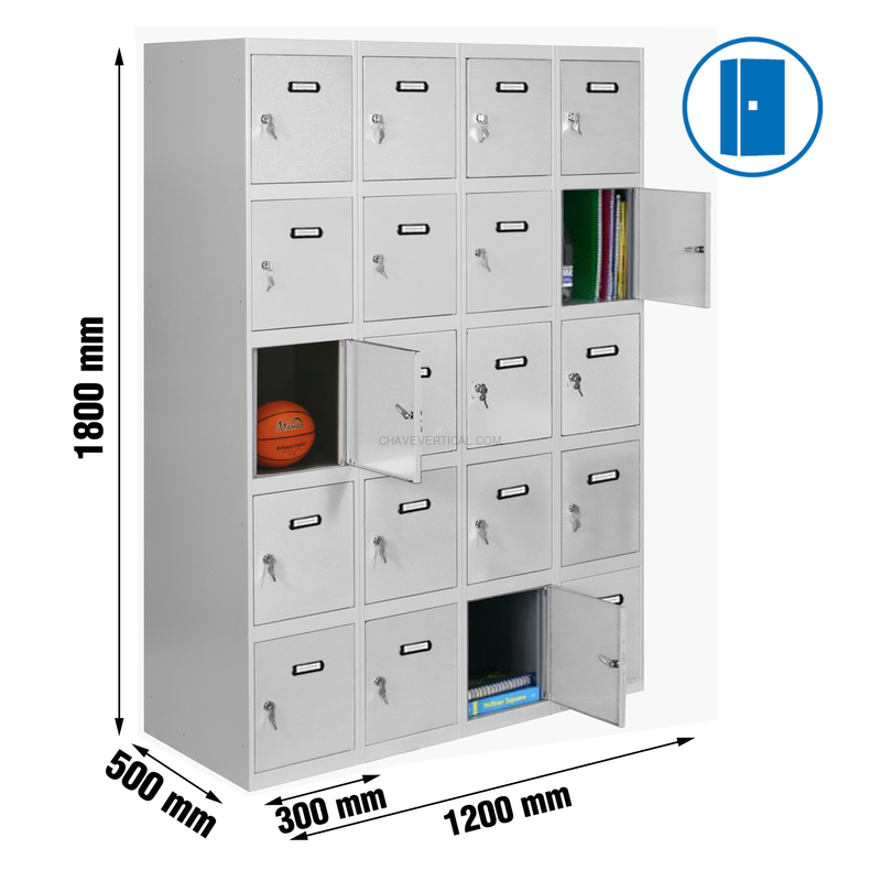Cacifo Metálico SIMONLOCKER Profissional Montado 5 PUERTA 4/20 300 (1200) Cinzento - 1800 x 1200 x 500 mm