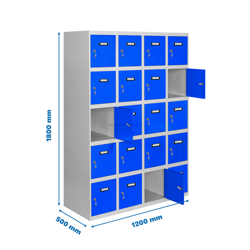 Cacifo Metálico SIMONLOCKER Profissional Montado 5 PUERTA 4/20 300 (1200)Cinzento/Azul - 1800 x 1200 x 500 mm