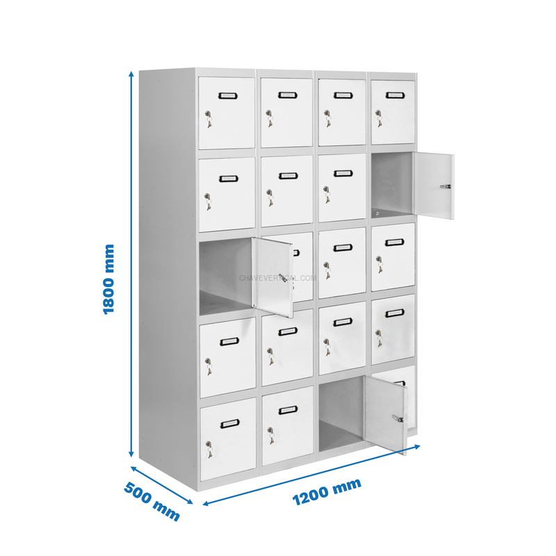 Cacifo Metálico SIMONLOCKER Profissional Montado 5 PUERTA 4/20 300(1200) Cinzento/Branco - 1800 x 1200 x 500 mm