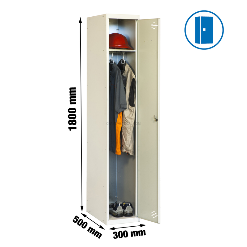 Cacifo Metálico SIMONLOCKER Profissional Montado Individual 1/1 300 Cinzento - 1800 x 300 x 500 mm