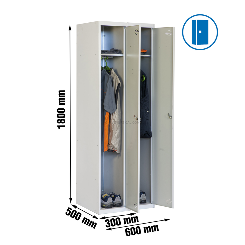 Cacifo Metálico SIMONLOCKER Profissional Montado Individual 2/2 300 (600) Cinzento - 1800 x 600 x 500 mm
