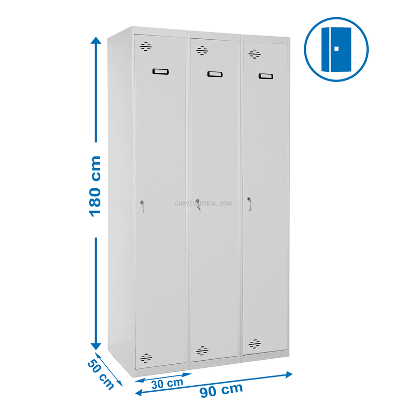 Cacifo Metálico SIMONLOCKER Profissional Montado Individual 3/3 300 (900) Cinzento - 1800 x 900 x 500 mm