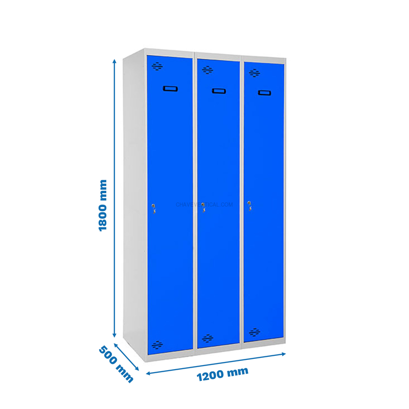 Cacifo Metálico SIMONLOCKER Profissional Montado Individual 3/3 400 (1200) Cinzento/Azul - 1800 x 1200 x 500 mm