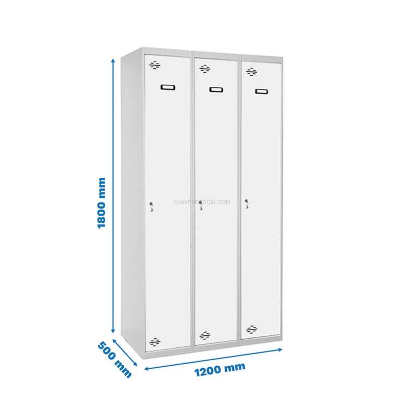 Cacifo Metálico SIMONLOCKER Profissional Montado Individual 3/3 400 (1200) Cinzento/Branco - 1800 x 1200 x 500 mm