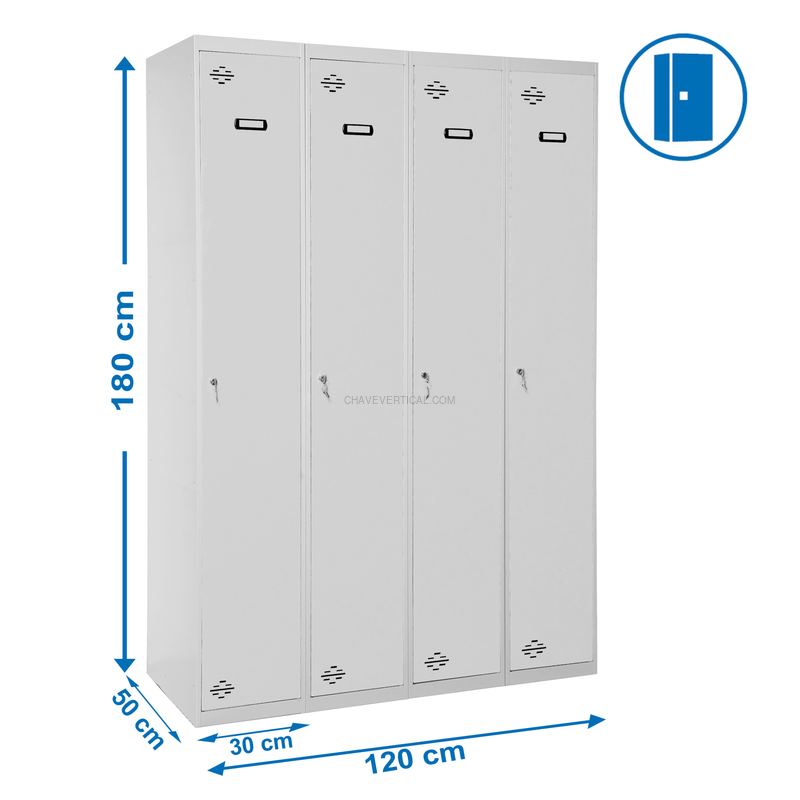 Cacifo Metálico SIMONLOCKER Profissional Montado Individual 4/4 300 (1200) Cinzento - 1800 x 1200 x 500 mm
