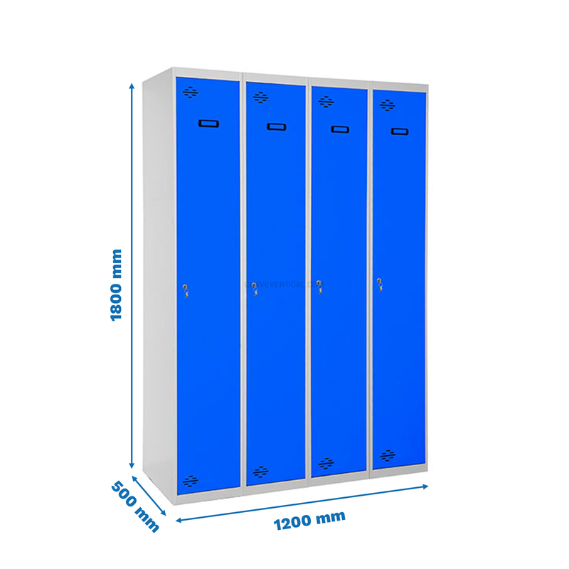 Cacifo Metálico SIMONLOCKER Profissional Montado Individual 4/4 300 (1200) Cinzento/Azul - 1800 x 1200 x 500 mm