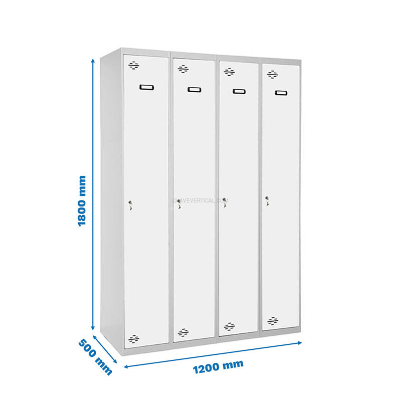 Cacifo Metálico SIMONLOCKER Profissional Montado Individual 4/4 300 (1200) Cinzento/Branco - 1800 x 1200 x 500 mm
