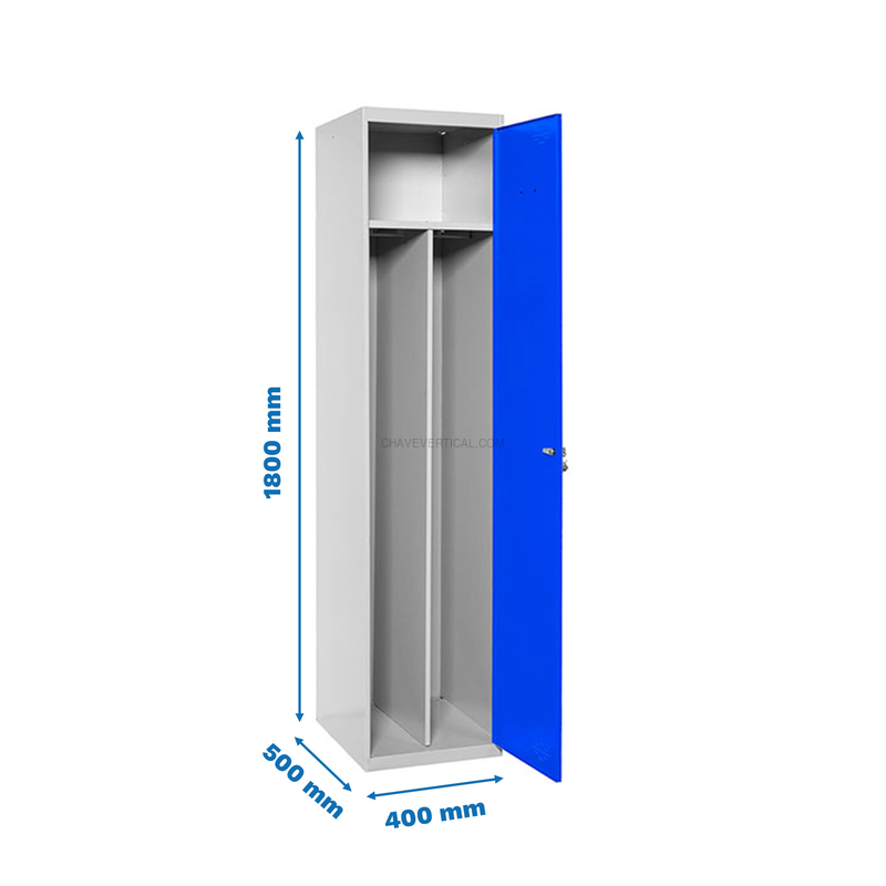 Cacifo Metálico SIMONLOCKER Profissional Montado Individual-DIV 1/1 400 Cinzento/Azul - 1800 x 400 x 500 mm