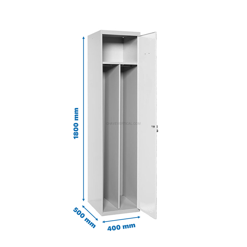 Cacifo Metálico SIMONLOCKER Profissional Montado Individual-DIV 1/1 400 Cinzento/Branco - 1800 x 400 x 500 mm