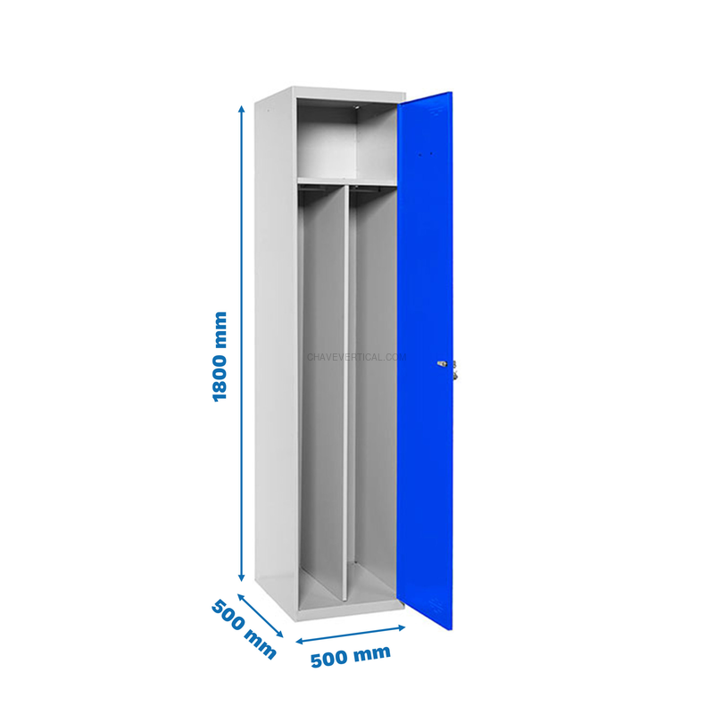 Cacifo Metálico SIMONLOCKER Profissional Montado Individual-DIV 1/1 500 Cinzento/Azul - 1800 x 500 x 500 mm
