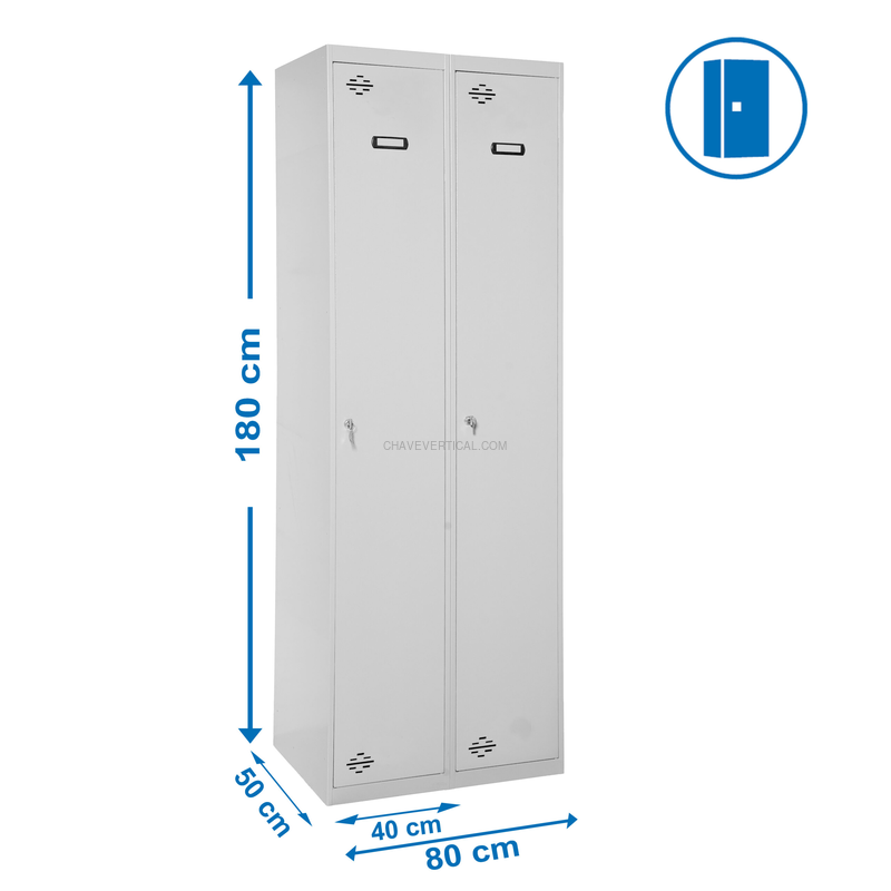 Cacifo Metálico SIMONLOCKER Profissional Montado Individual-DIV 2/2 400 (800) Cinzento - 1800 x 800 x 500 mm