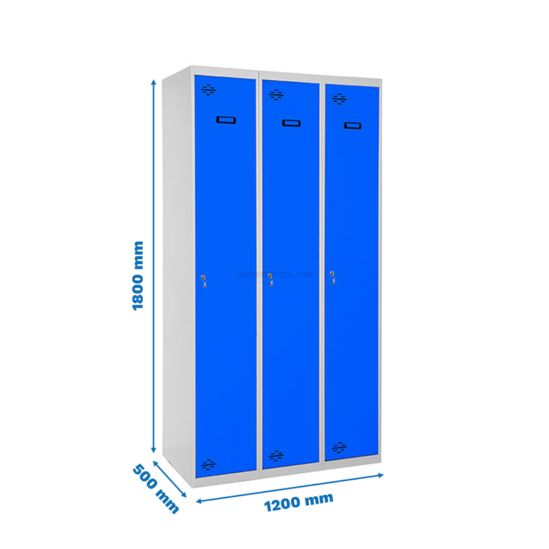 Cacifo Metálico SIMONLOCKER Profissional Montado Individual-DIV 3/3 400 (1200)G/Azul - 1800 x 1200 x 500 mm