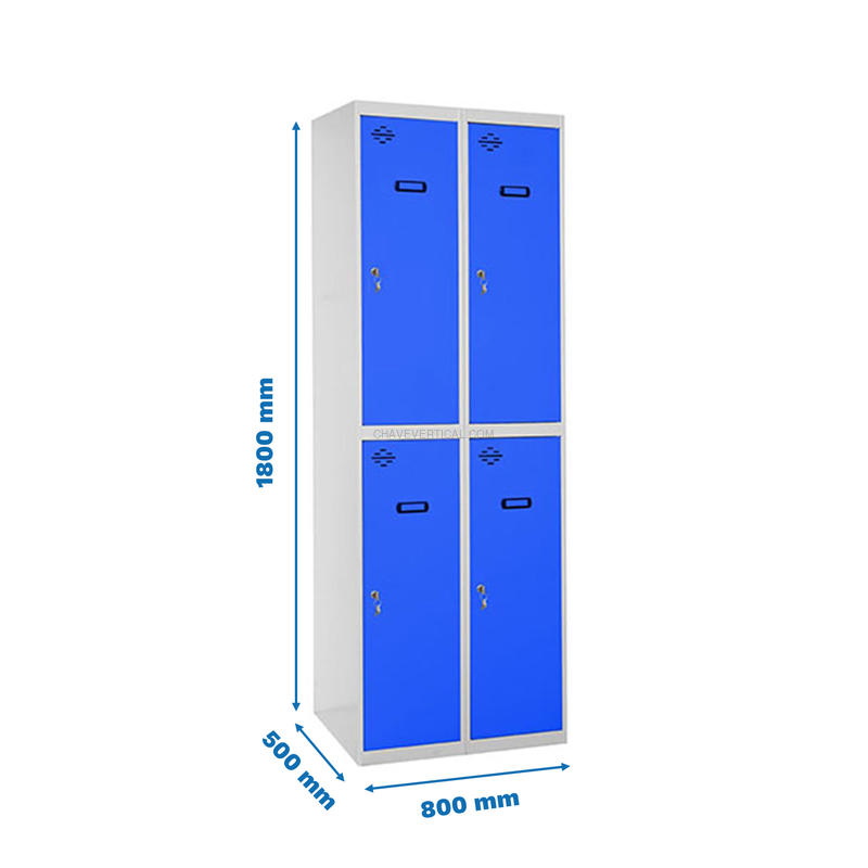 Cacifo Metálico SIMONLOCKER Profissional Montado TANDEM 2/4 400 (800) Cinzento/Azul - 1800 x 800 x 500 mm