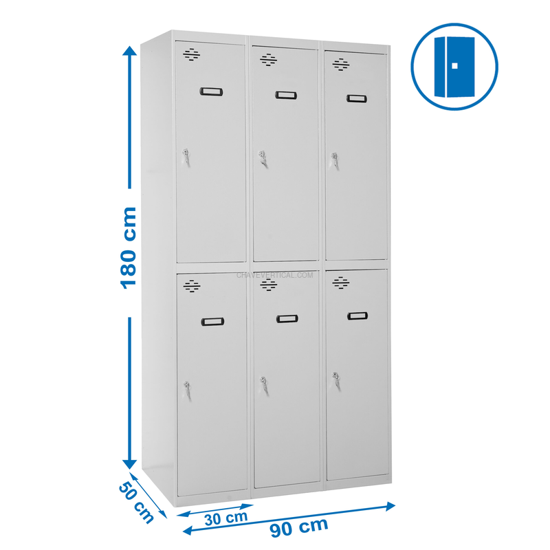 Cacifo Metálico SIMONLOCKER Profissional Montado TANDEM 3/6 300 (900) Cinzento - 1800 x 900 x 500 mm
