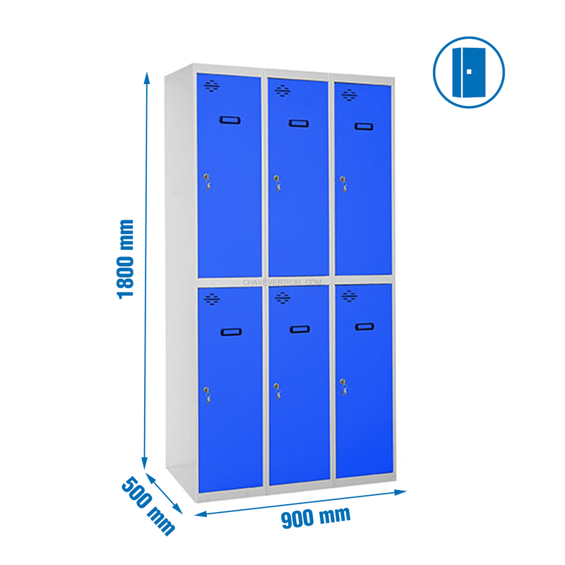 Cacifo Metálico SIMONLOCKER Profissional Montado TANDEM 3/6 300 (900) Cinzento/Azul - 1800 x 900 x 500 mm