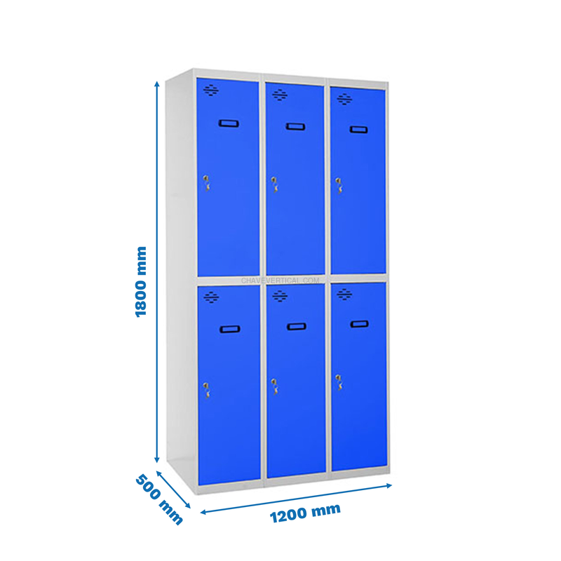 Cacifo Metálico SIMONLOCKER Profissional Montado TANDEM 3/6 400 (1200) Cinzento/Azul - 1800 x 1200 x 500 mm