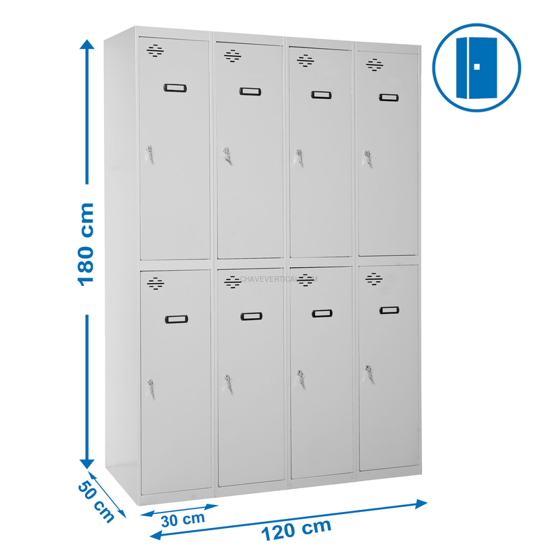 Cacifo Metálico SIMONLOCKER Profissional Montado TANDEM 4/8 300 (1200) Cinzento - 1800 x 1200 x 500 mm