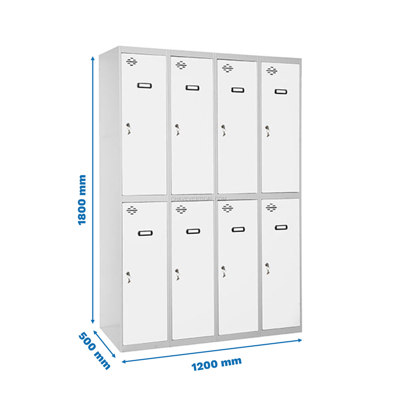 Cacifo Metálico SIMONLOCKER Profissional Montado TANDEM 4/8 300 (1200) Cinzento/Branco - 1800 x 1200 x 500 mm