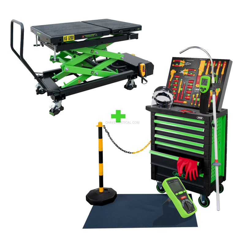 Carrinho de Ferramentas 7 Gavetas Especial VDE + Mesa Hidráulica para Baterias de Veículos JBM