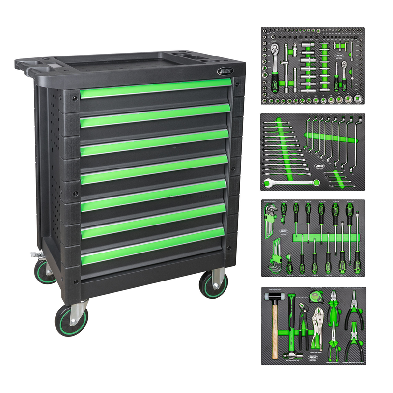 Carrinho de Ferramentas com 7 Gavetas Iguais Verde JBM