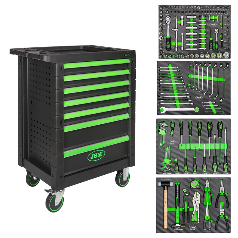 Carrinho de Ferramentas com 7 Gavetas - Verde JBM