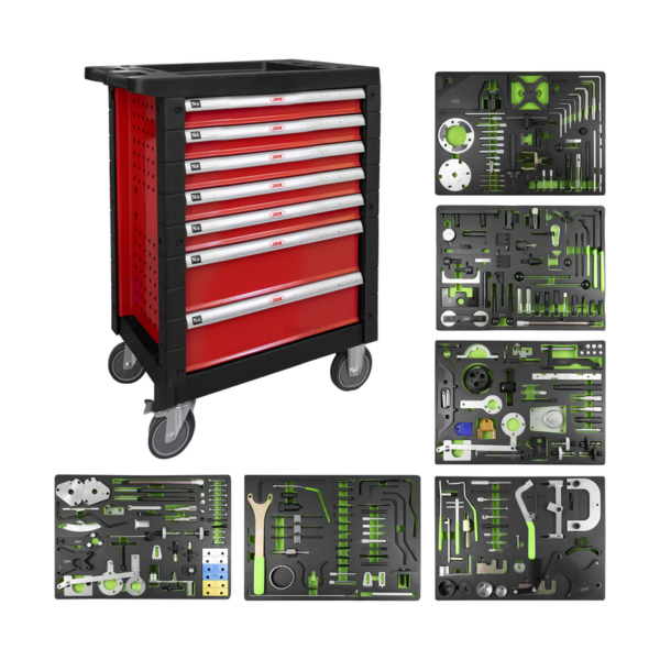 Carrinho de Ferramentas com 7 Gavetas Vermelho - Kit de Sincronização Especial Incluído JBM