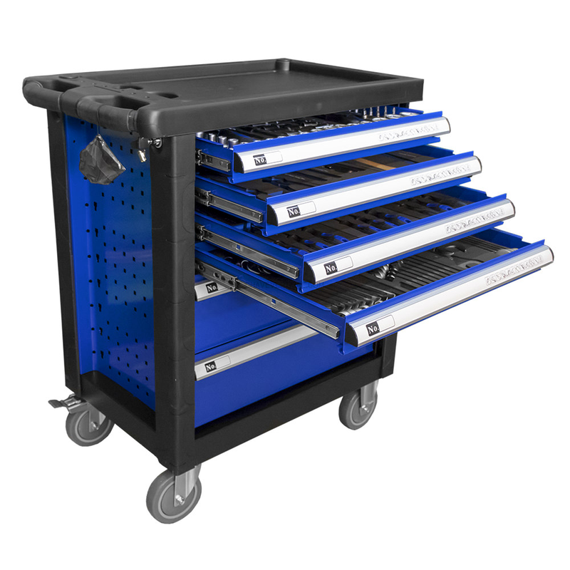Carrinho de Ferramentas de 6 Gavetas Azul com Equipamento JBM