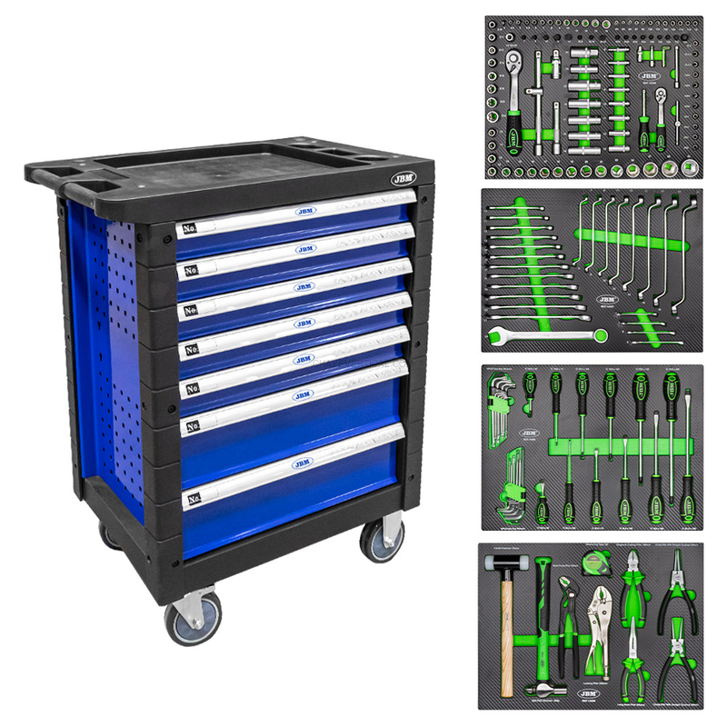 Carrinho de Ferramentas de 7 Gavetas Azul - Equipado JBM