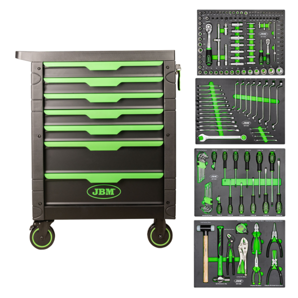 Carrinho de Ferramentas de 7 Gavetas Verde - Equipado JBM