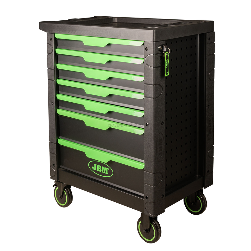 Carrinho de Ferramentas de 7 Gavetas Verde - Equipado JBM