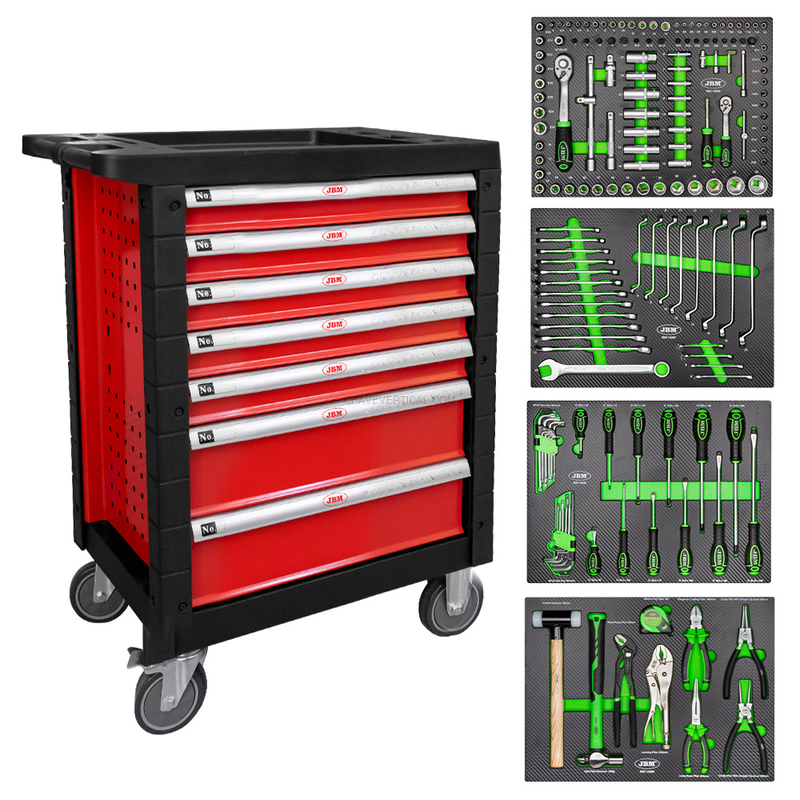 Carrinho de Ferramentas de 7 Gavetas Vermelho - Equipado JBM