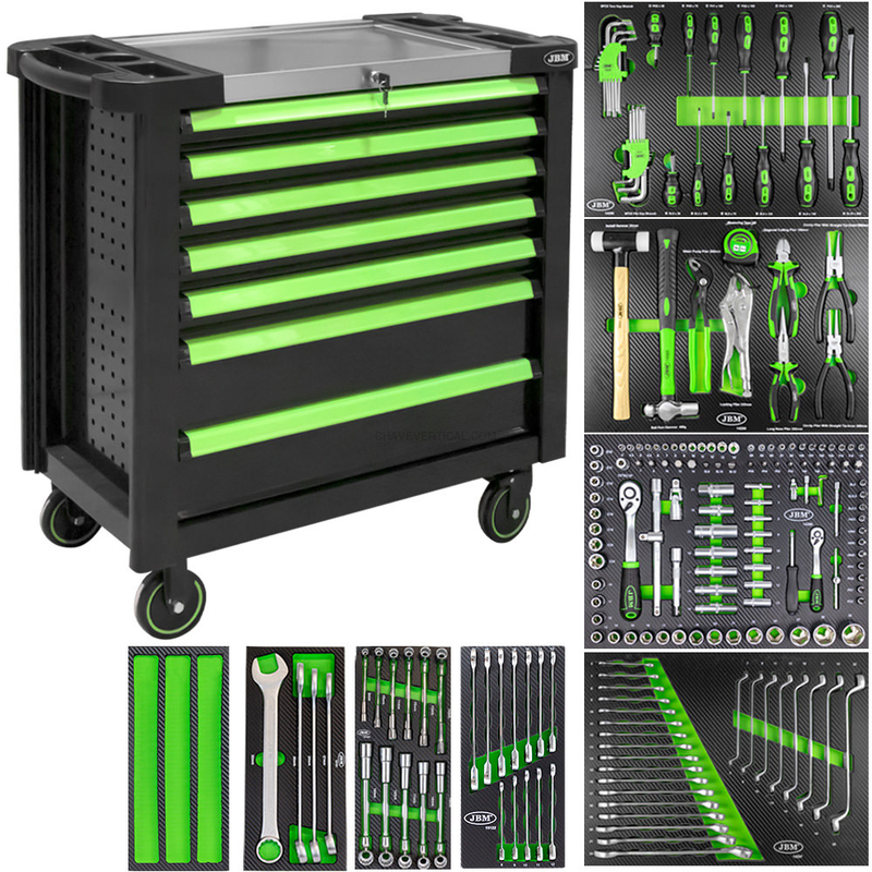 Carrinho de Ferramentas XL de 7 Gavetas Verde - Equipado JBM
