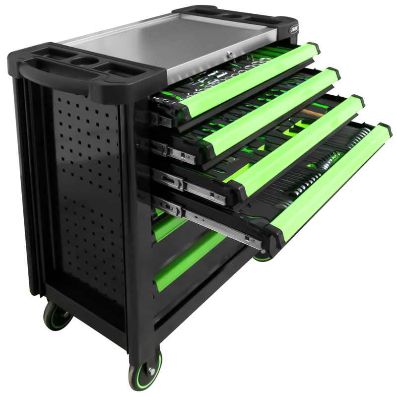 Carrinho de Ferramentas XL de 7 Gavetas Verde - Equipado JBM