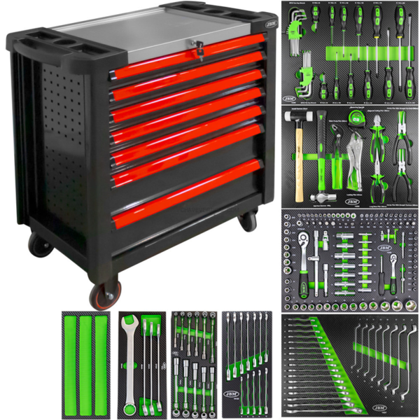 Carrinho de Ferramentas XL de 7 Gavetas Vermelho - Equipado JBM