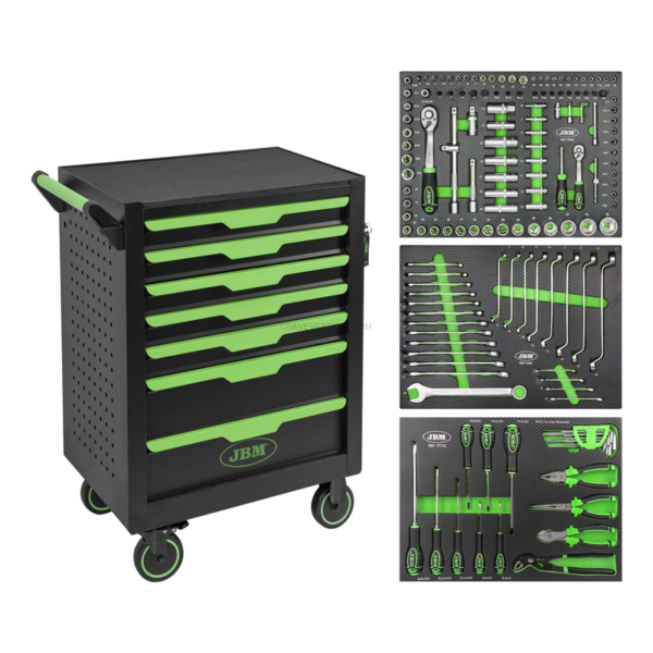 Carro de Ferramentas de 7 Gavetas Verde - Equipado JBM