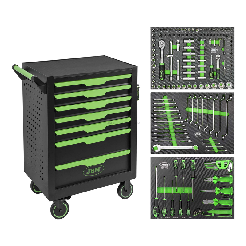Carro de Ferramentas de 7 Gavetas Verde - Equipado JBM