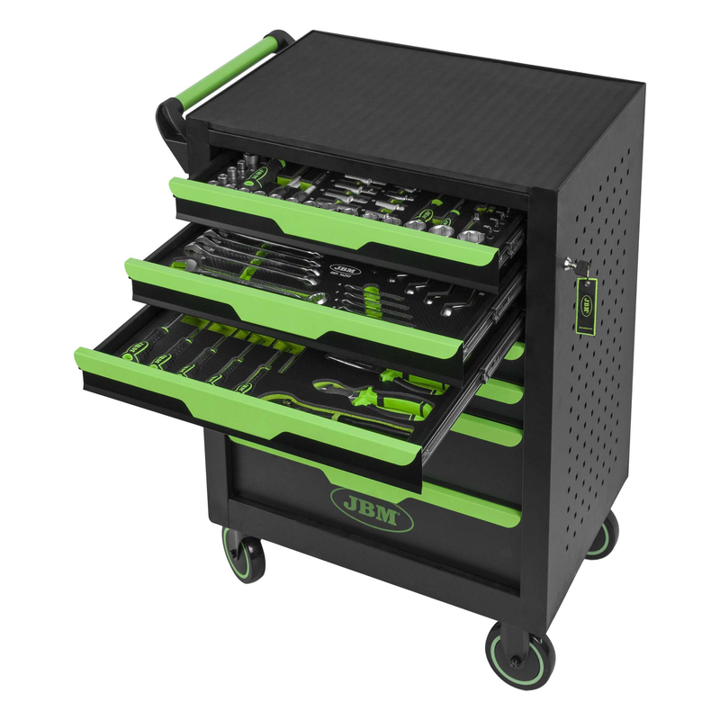 Carro de Ferramentas de 7 Gavetas Verde - Equipado JBM