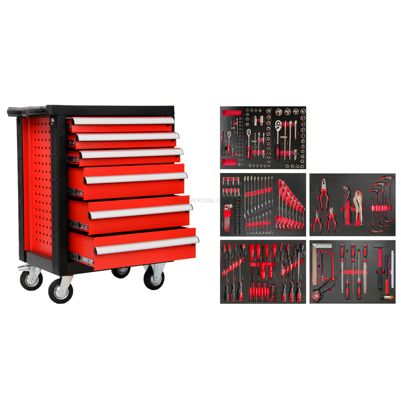 CARRO FERRAMENTA 201PCS C/ 6 GAVETAS VERMELHO