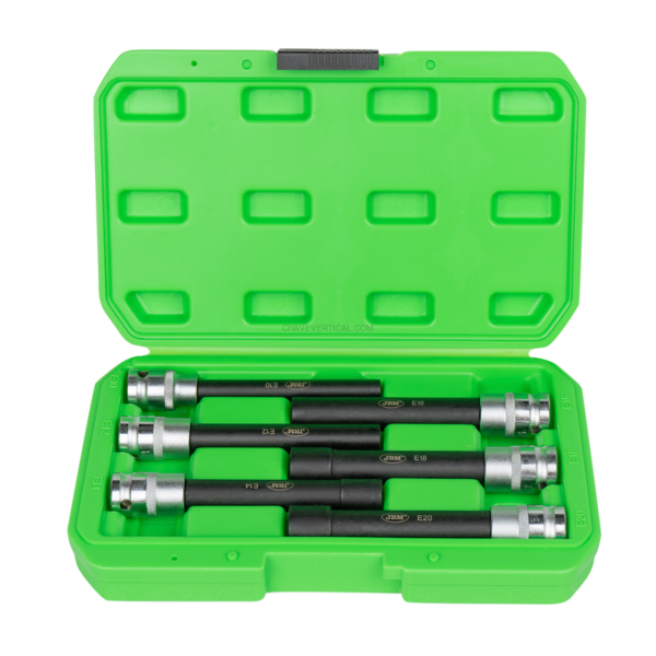 Conjunto de 6 Soquetes Torx Tipo e Extra Longos 1/2" – Acabamento Zincado JBM