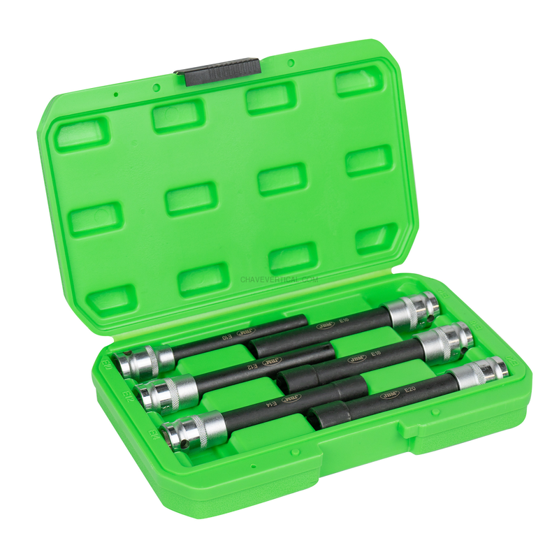 Conjunto de 6 Soquetes Torx Tipo e Extra Longos 1/2" – Acabamento Zincado JBM